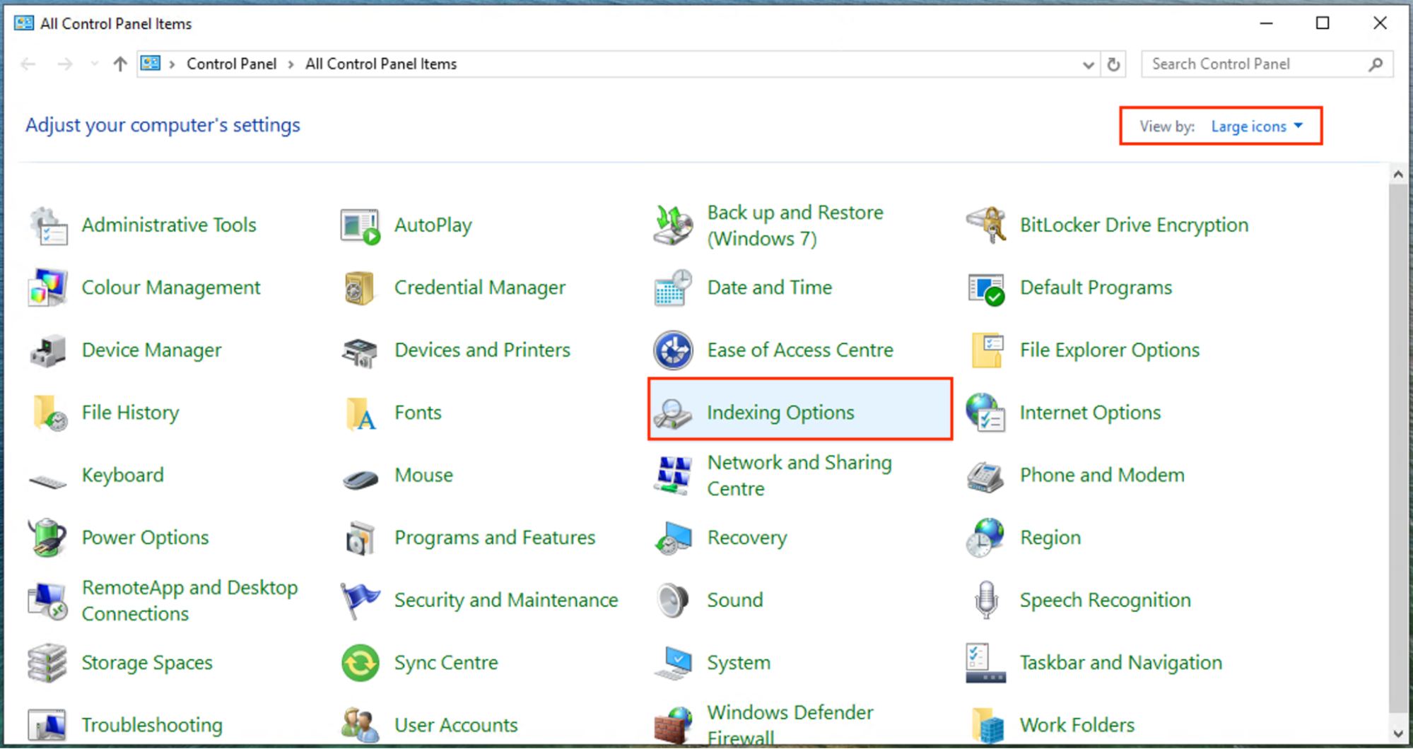 Indexing options