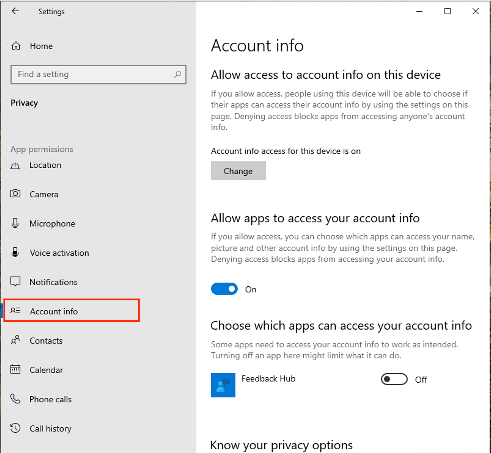 Account info dialog box
