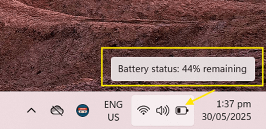Battery percentage shown on taskbar