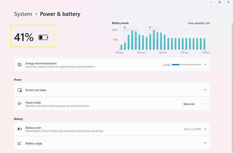 Power & battery settings