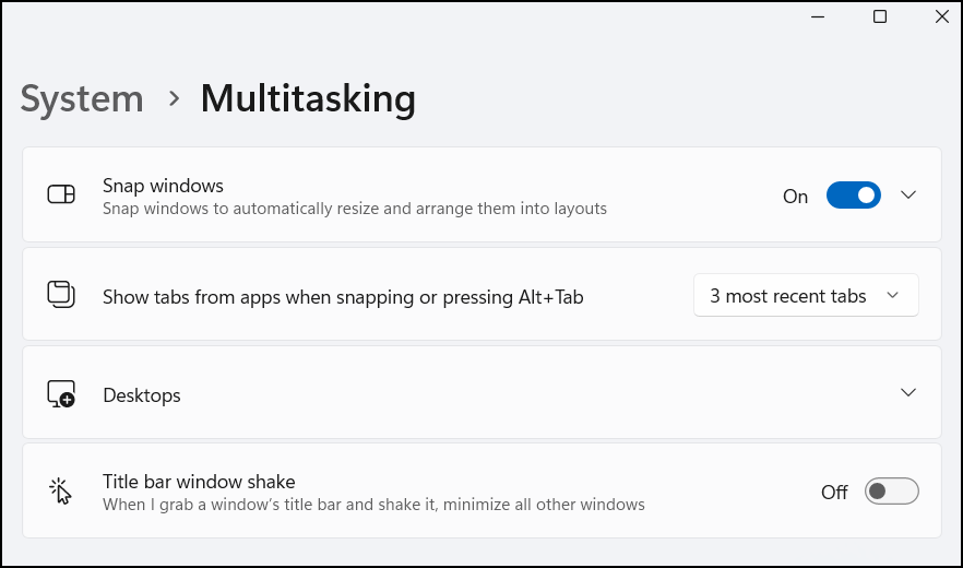Go settings System then Multitasking and find Title Bar window shake