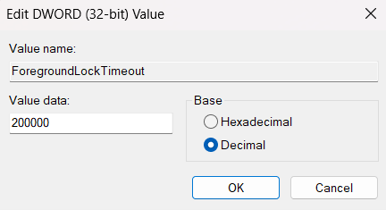 Set the value data
